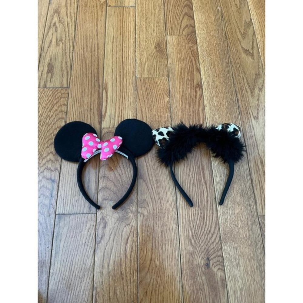 Bundle 2 girls Halloween head bands Minnie Mouse Disney leopard dress up play